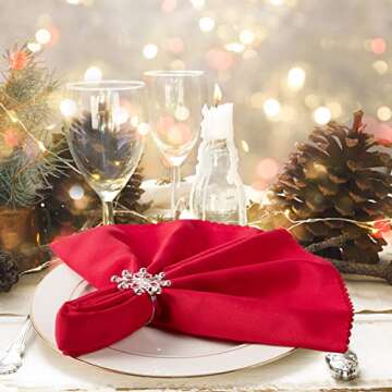 Set of 6 Christmas Napkin Rings- 8 Petal Snowflake Napkin Holder Rings Silver Xmas Napkin Buckle for Christmas Holiday Party Dinner Wedding Banquet Dinning Table Settings Decoration