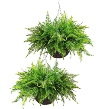 QIANYUN 2PCS Outdoor Hanging Ferns - Maintenance-Free Greenery for All Spaces