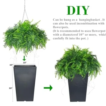 QIANYUN 2PCS Outdoor Hanging Ferns - Realistic Decor