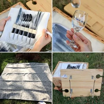 Hap Tim Picnic Basket Set for 4 with Insulated Cooler and Table