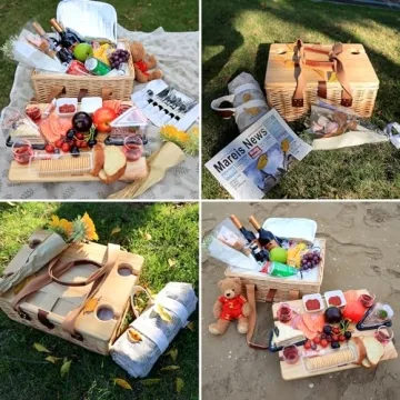 Hap Tim Picnic Basket Set for 4 with Insulated Cooler and Table