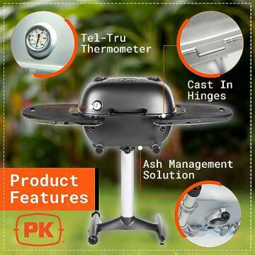 PK Grills Charcoal BBQ Grill and Smoker Combination PK360 Cast Aluminium Portable Outdoor Barbecue G...