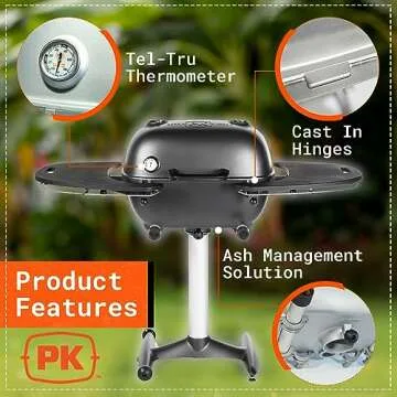 PK Grills Charcoal BBQ Grill and Smoker Combination PK360 Cast Aluminium Portable Outdoor Barbecue G...
