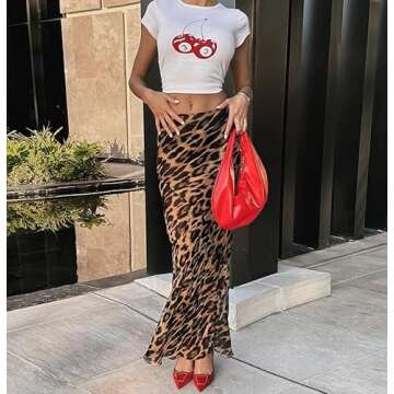 Leopard Print Maxi Skirt Floor Length Skirt Cute Satin Y2k Maxi Summer Skirts Long Skirts for Women Trendy (Leopard Print-1,S,Small)