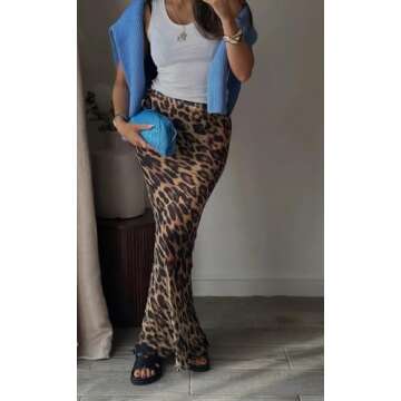 Leopard Print Maxi Skirt Floor Length Skirt Cute Satin Y2k Maxi Summer Skirts Long Skirts for Women Trendy (Leopard Print-1,S,Small)