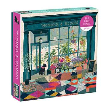 Galison Wonder & Bloom Puzzle, 500 Pieces, 20”x20” – Brightly Colored Scene of a Welcoming Local Plant Shop – Challenging, Perfect for Family Fun, Multicolor