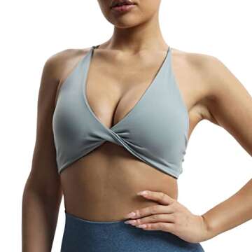 Aoxjox Women's Workout Sports Bras Fitness Veronica Cross Back Padded Low Impact Twist Bra Yoga Crop Tank Top (Grey, Small)