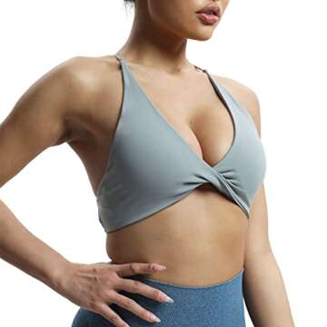 Aoxjox Women's Workout Sports Bras Fitness Veronica Cross Back Padded Low Impact Twist Bra Yoga Crop Tank Top (Grey, Small)