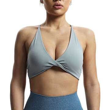 Aoxjox Women's Workout Sports Bras Fitness Veronica Cross Back Padded Low Impact Twist Bra Yoga Crop Tank Top (Grey, Small)