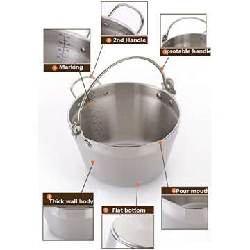 Jam Making Maslin Pan Stainless Steel Preserve Pot & Handle Bucket,Camping Pan (4.5L-4.5QT)