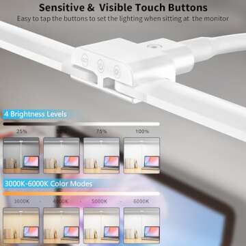 KableRika Desk lamp,Double Head LED Desk Lamp with Clamp,Architect Desk Lights for Home Office,Eye-Caring Desktop Office Lamp 4-Brightness 4-Color Table Lamp for Monitor Workbench Reading White