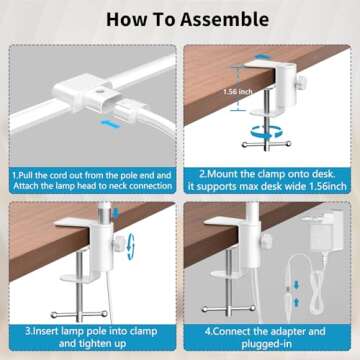 KableRika Desk lamp,Double Head LED Desk Lamp with Clamp,Architect Desk Lights for Home Office,Eye-Caring Desktop Office Lamp 4-Brightness 4-Color Table Lamp for Monitor Workbench Reading White