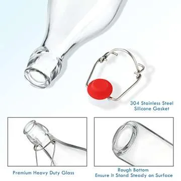 YEBODA Clear Glass Bottles with Stopper For Home Brewing Beer Kombucha Kefir & Airtight Silicone Seal 32 oz(4 Set)