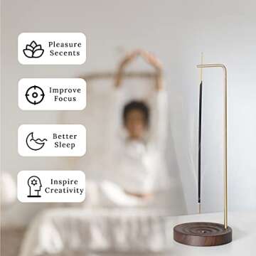 SEEDWAVE Walnut Incense-Sticks Holder, Japanese Incense Burner with Wood Ash Catcher, Upside-Down Incense Holder for Yoga Meditation （1 Set）