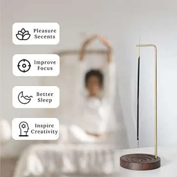 SEEDWAVE Walnut Incense-Sticks Holder, Japanese Incense Burner with Wood Ash Catcher, Upside-Down Incense Holder for Yoga Meditation （1 Set）