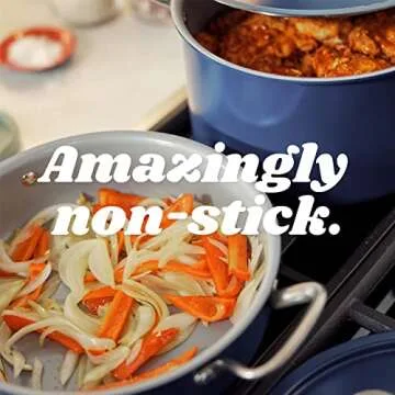 Nontoxic, nonstick BPA-free Risa kitchen stock pot with lid and pot holders for gas, electric, & induction stove by Eva Longoria - White