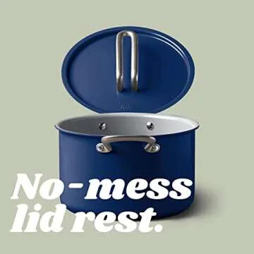 Nontoxic, nonstick BPA-free Risa kitchen stock pot with lid and pot holders for gas, electric, & induction stove by Eva Longoria - White