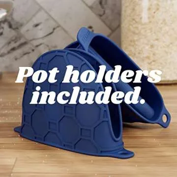 Nontoxic, nonstick BPA-free Risa kitchen stock pot with lid and pot holders for gas, electric, & induction stove by Eva Longoria - White