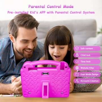 Ruufuuxy Kid Tablet, Android 13 Tablet 10 Inch for Kids 3-7 with 4GB RAM 64GB ROM, WiFi 6, 5000mah Battery, GMS, 2.0MP + 5.0 MP (Pink with EVA Case)