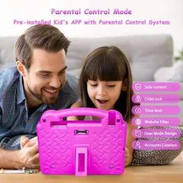 Ruufuuxy Kid Tablet, Android 13 Tablet 10 Inch for Kids 3-7 with 4GB RAM 64GB ROM, WiFi 6, 5000mah Battery, GMS, 2.0MP + 5.0 MP (Pink with EVA Case)