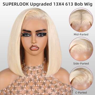 SUPERLOOK Blonde Bob Wig Human Hair Straight 613 lace Front Bob Wig Human Hair 13x4 Transparent Lace...