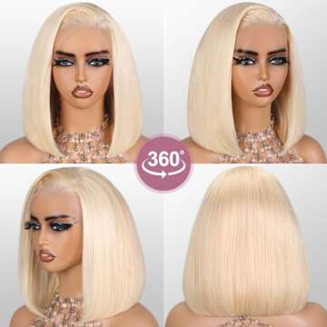SUPERLOOK Blonde Bob Wig Human Hair Straight 613 lace Front Bob Wig Human Hair 13x4 Transparent Lace Front Wig Human Hair Pre Plucked Bleached Knots 210% Density (14inch, 13X4 613 Bob Wig)