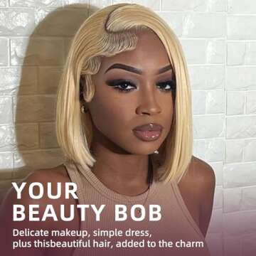 SUPERLOOK Blonde Bob Wig Human Hair Straight 613 lace Front Bob Wig Human Hair 13x4 Transparent Lace Front Wig Human Hair Pre Plucked Bleached Knots 210% Density (14inch, 13X4 613 Bob Wig)