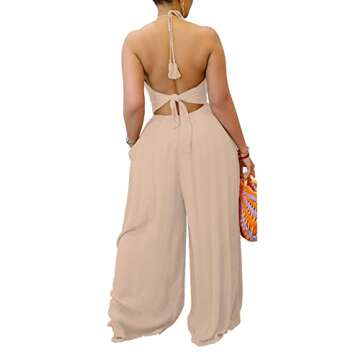 ECDAHICC Women's Sexy Deep V Neck Backless Jumpsuit - Perfect for Beach and Parties