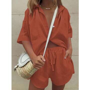 Fixmatti Women's Summer 2 Piece Blouse and Shorts Set