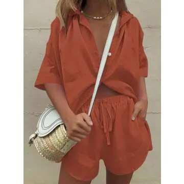 Fixmatti Women's Summer 2 Piece Blouse and Shorts Set