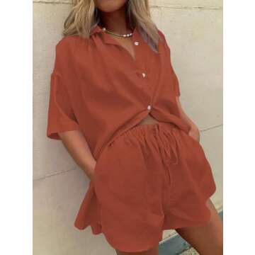 Fixmatti Women's Summer 2 Piece Blouse and Shorts Set