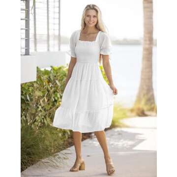 Stylish MEROKEETY Summer White Dress with Puff Sleeves