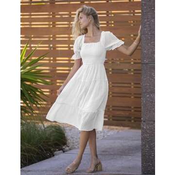 Stylish MEROKEETY Summer White Dress with Puff Sleeves
