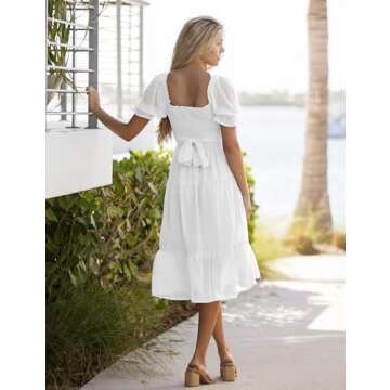 Stylish MEROKEETY Summer White Dress with Puff Sleeves