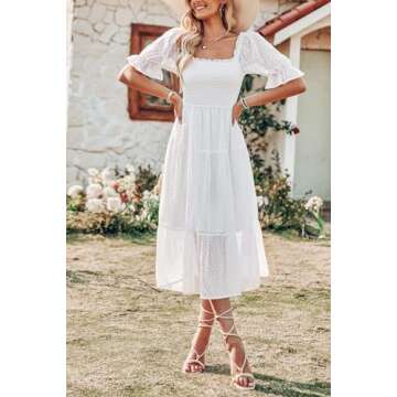 Stylish MEROKEETY Summer White Dress with Puff Sleeves