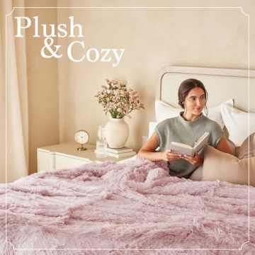 The Connecticut Home Co Throw Blanket for Couch, Soft Luxury Home Decor Shag and Sherpa, Cozy Warm Throws for Bed, Gift for Women, Bedding Accent Blankets for Sofa Beds Chair, 65x50, Dusty Rose