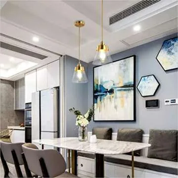 KCO Lighting Modern Glass Glass Pendant Light Fixture Gold Brass Pendant Lighting with Conical-Shaped and Adjustable Cord for Kitchen Island, Bathroom
