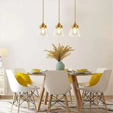 KCO Lighting Modern Glass Glass Pendant Light Fixture Gold Brass Pendant Lighting with Conical-Shaped and Adjustable Cord for Kitchen Island, Bathroom