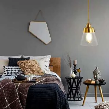 KCO Lighting Modern Glass Glass Pendant Light Fixture Gold Brass Pendant Lighting with Conical-Shaped and Adjustable Cord for Kitchen Island, Bathroom