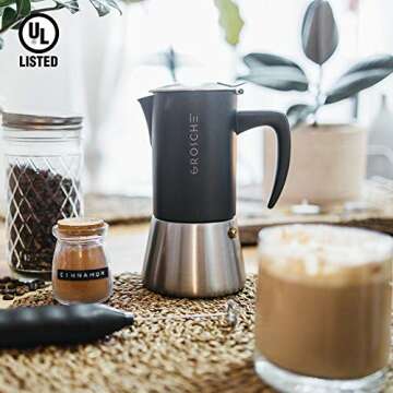 GROSCHE Milano Steel | 6 Espresso Cup | Stovetop Espresso Maker: Stainless Steel Moka Pot for Greca, Induction, Electric & Gas Stoves | Dishwasher Safe Stovetop Espresso Maker Moka Pot