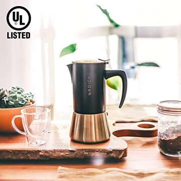 GROSCHE Milano Steel | 6 Espresso Cup | Stovetop Espresso Maker: Stainless Steel Moka Pot for Greca, Induction, Electric & Gas Stoves | Dishwasher Safe Stovetop Espresso Maker Moka Pot