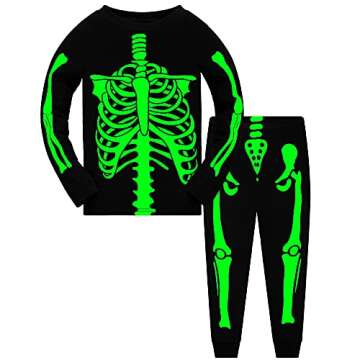 Glow in The Dark Skeleton Pajamas Boys Girls Halloween Kids Pjs Sets Toddle Clothes 100% Cotton 2 Pi...