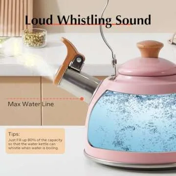 ROCKURWOK Tea Kettle, Tea Pot with Cool Touch Ergonomic Handle, Tea Kettle Food Grade Stainless Steel, Tea Kettle Stovetop, Kettle Teapot, Whistling Tea Kettle, Small Tea Kettle, 2.7 Quart (Pink)