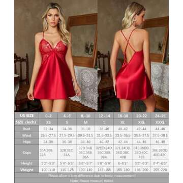 Avidlove Lingerie for Women Plus Size Satin Lace Nightgown Chemise Mini Teddy Nightwear Red XS