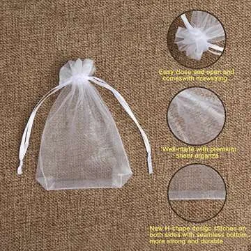 Hopttreely White Sheer Organza Gift Bags, 4x4.72 Pouches Candy Jewelry Wedding Party Favor Present Bags Wrapping Supplies 50PCS