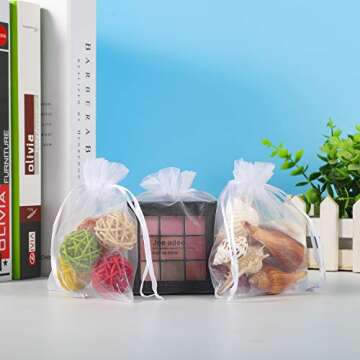 Hopttreely White Sheer Organza Gift Bags, 4x4.72 Pouches Candy Jewelry Wedding Party Favor Present Bags Wrapping Supplies 50PCS