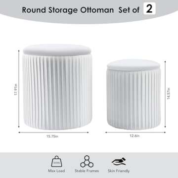 WENRENER Ottoman with Storage, Velvet Round Storage Ottoman Set of 2, Multifunctional Upholstered Va...
