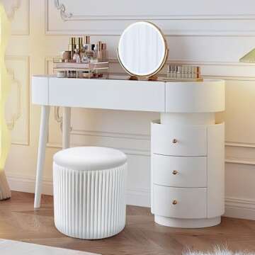 WENRENER Ottoman with Storage, Velvet Round Storage Ottoman Set of 2, Multifunctional Upholstered Vanity Stool, Modern Cute Ottoman Foot Rest for Living Room Bedroom, Coffee Table, Beige