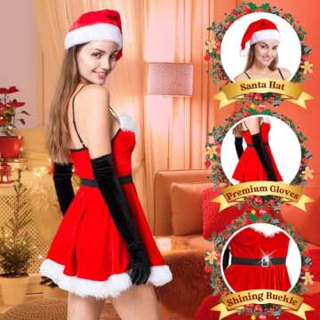 Sexy Cosplay Lingerie for Women Costume Babydoll Dress Roleplay Outfits Deluxe Velvet Set with Hat G...