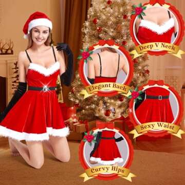 Sexy Cosplay Lingerie for Women Costume Babydoll Dress Roleplay Outfits Deluxe Velvet Set with Hat Gloves Belt